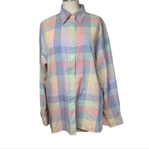 Foxcroft Colorful Color Block Long Sleeve Button Down Plaid Shirt 14